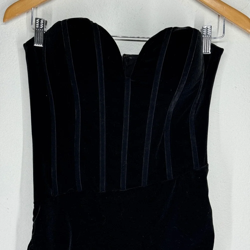 Fashion Nova Black Velvet Boned Corset Strapless Ruched Maxi Dress Size M Glam